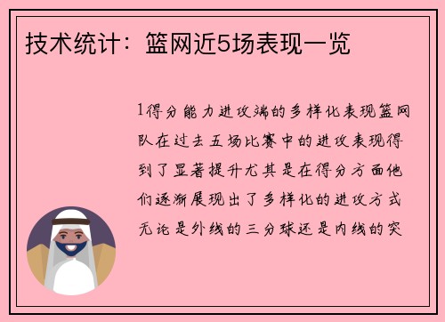技术统计：篮网近5场表现一览